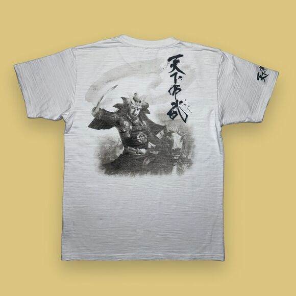 Japanese Novelty T-Shirt Gold Oda Clan Crest, Samarai on Horse Back White Sz L - Picture 10 of 11